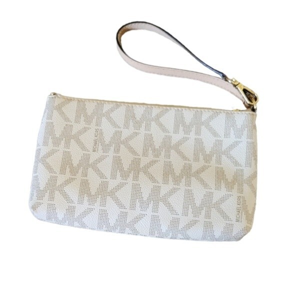 Michael Kors Women's Jet Set Large Wristlet Vanilla White Monogram - Picture 2 of 5